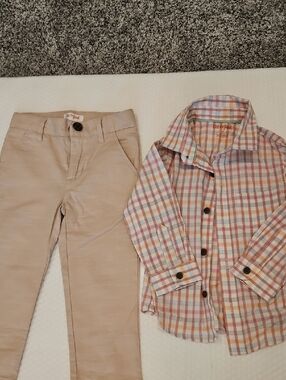 Cat & Jack Pink, Blue & Orange Plaid Button-Down Shirt